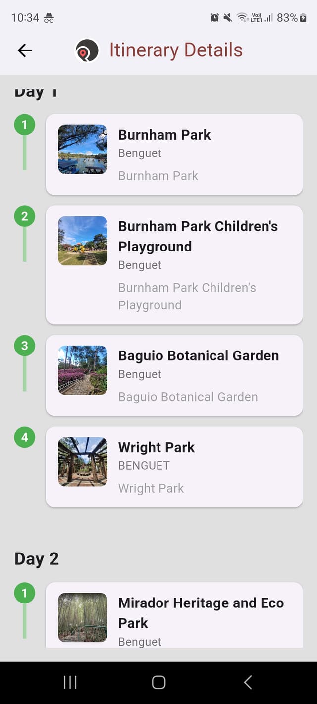 Build your own itinerary screenshot